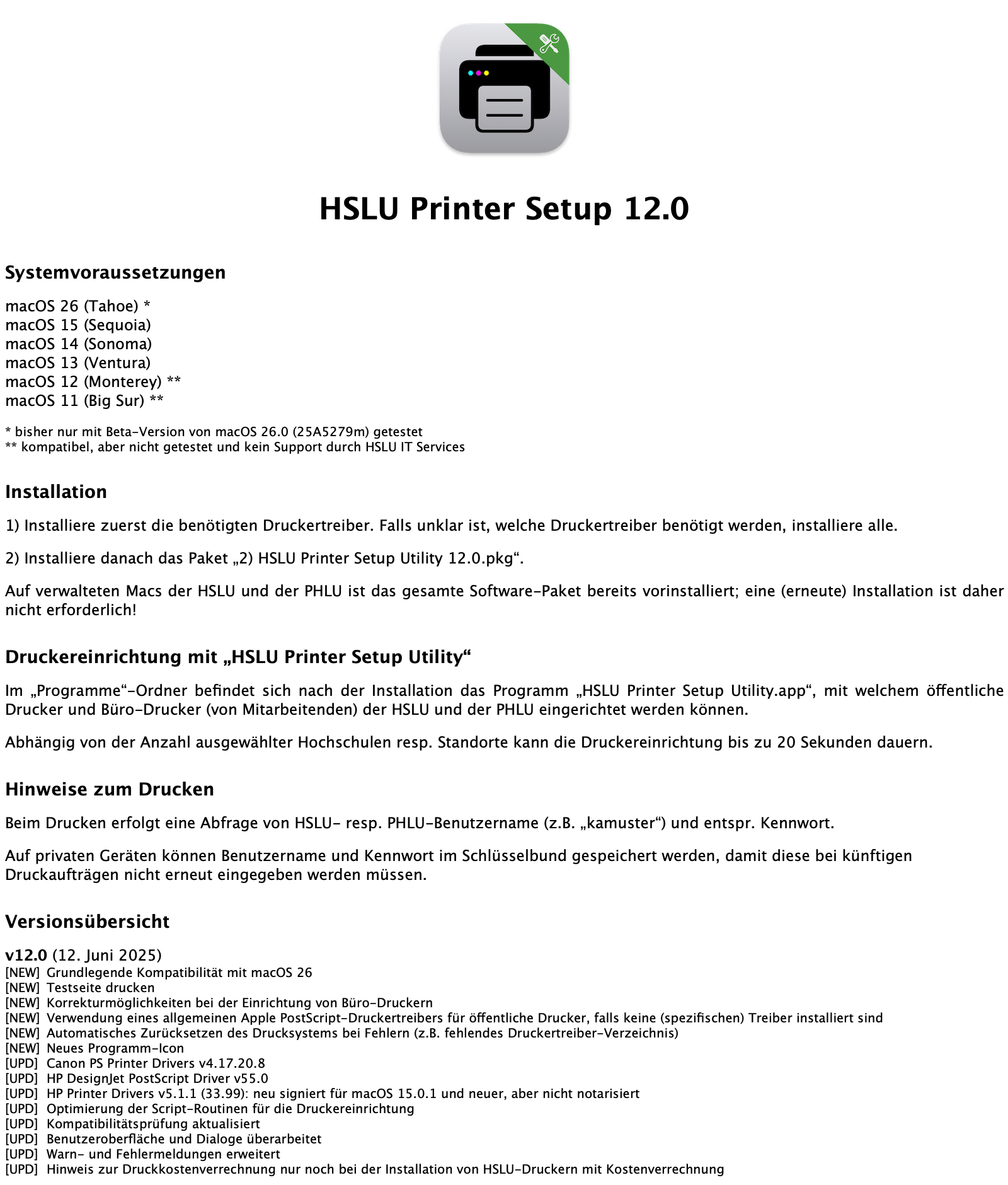 HSLU Printer Setup - ReadMe
