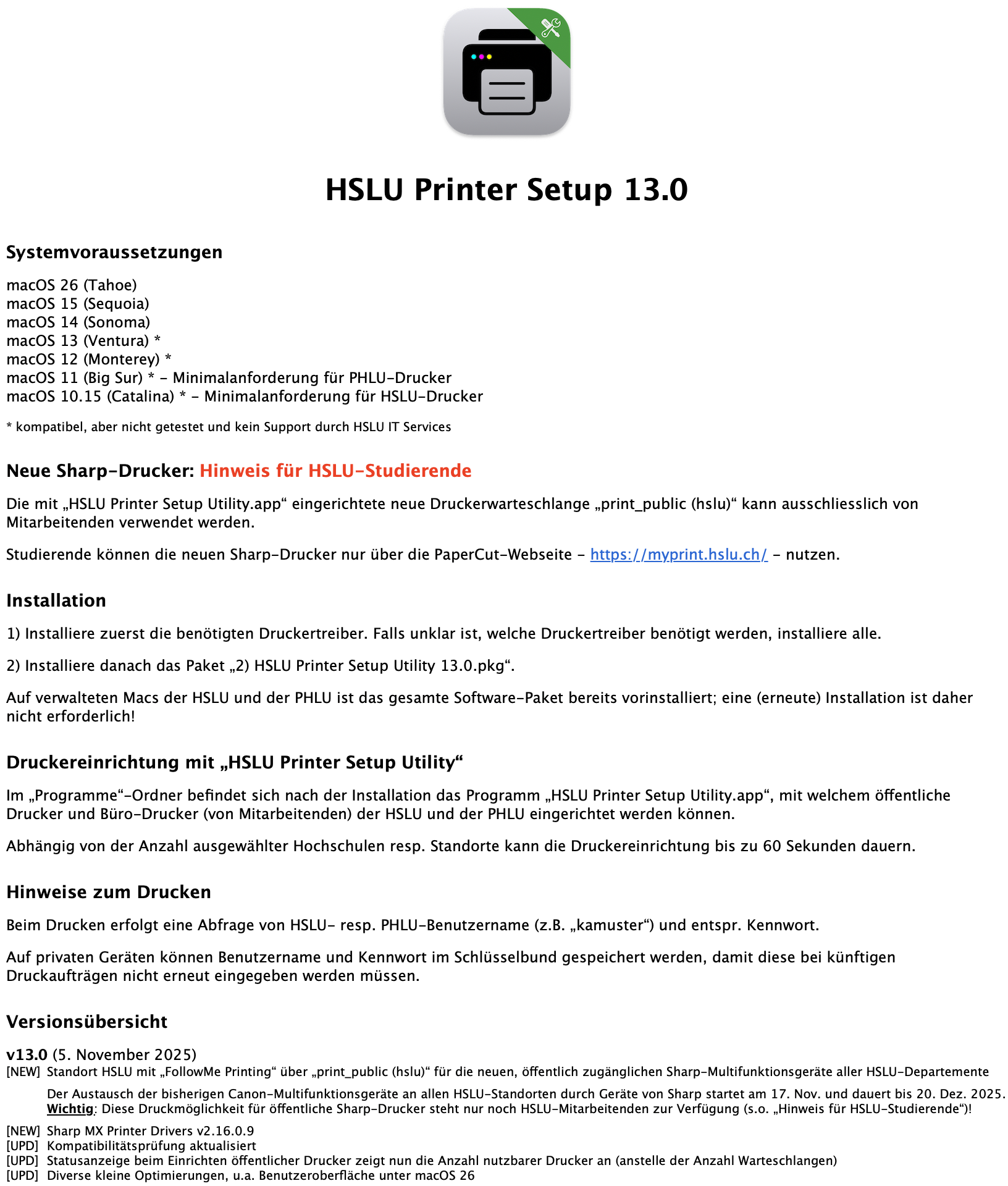 HSLU Printer Setup - ReadMe